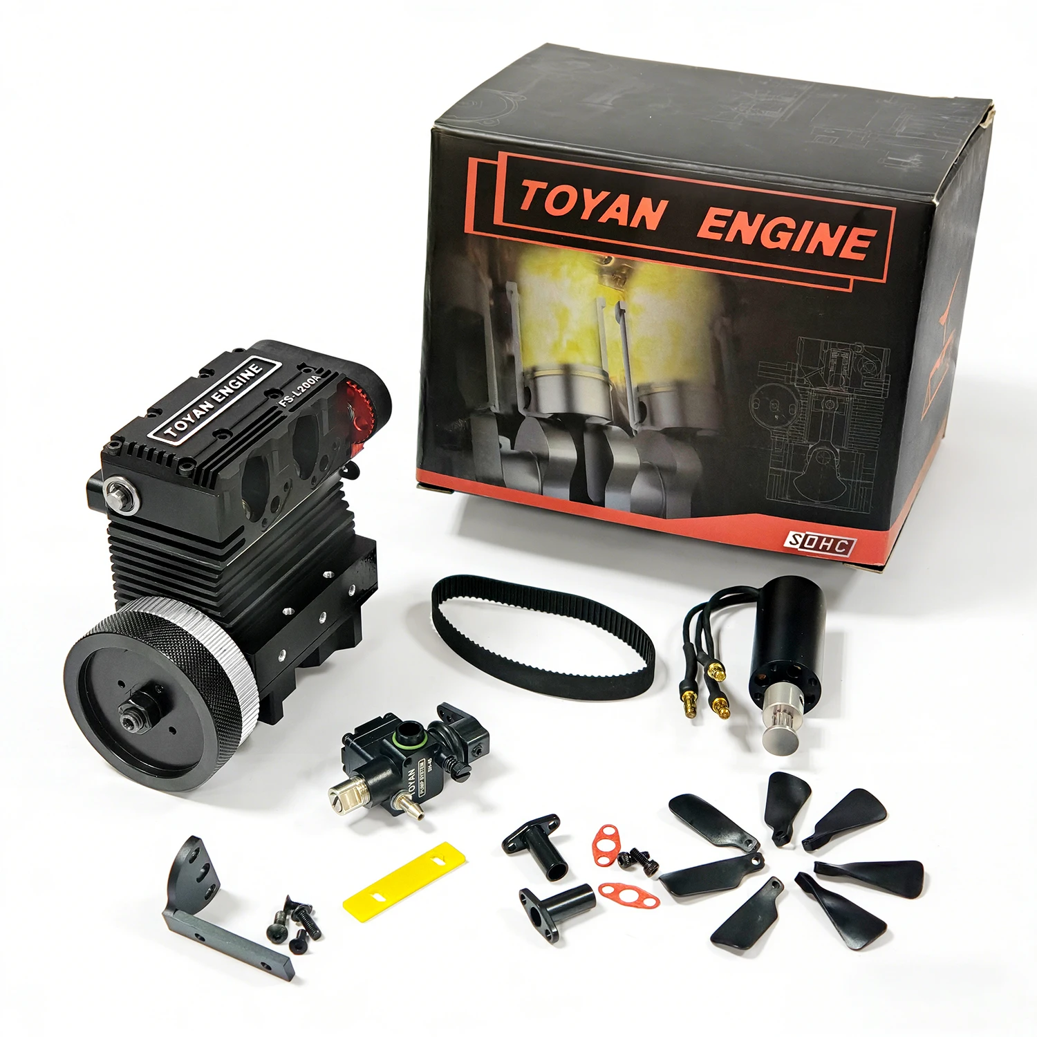 TOYAN FS-L200A Methanol Engine Model Twin Cylinder Four Stroke Single Carburetor Desktop Metal Air Cooled Engine Model Toy Kit
