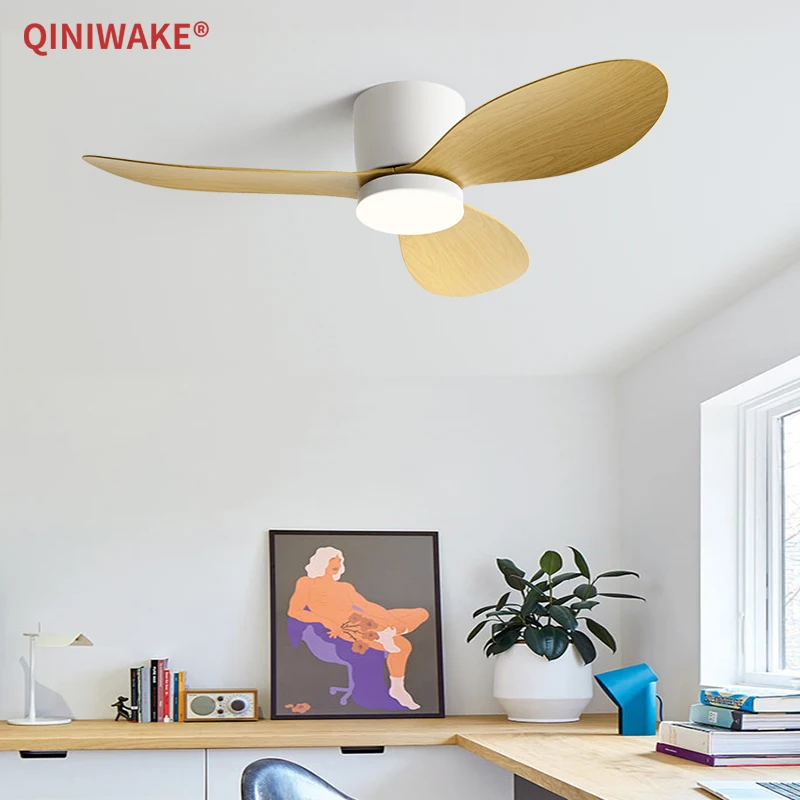 QINIWAKE 36/42/52 Inch Ceiling Fan 3-Color Light Quiet Operation Reversible Function Silent DC Motor for Dining Room Living Room