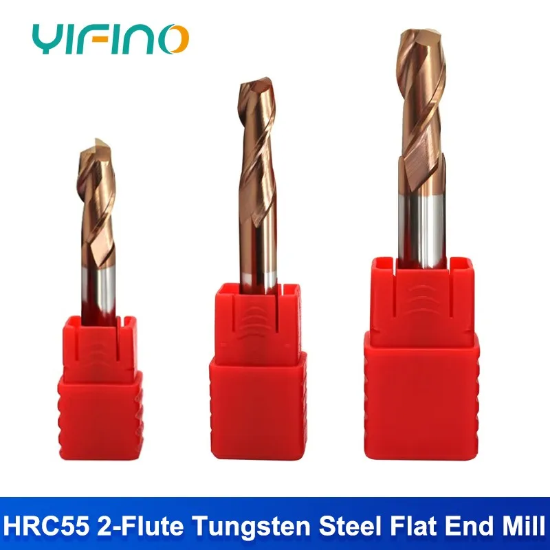 YIFINO HRC55 2-Flute Nano Coating Flat End Mill Tungsten Steel Carbide Milling Cutter For CNC Mechanical Machining Endmills Tool