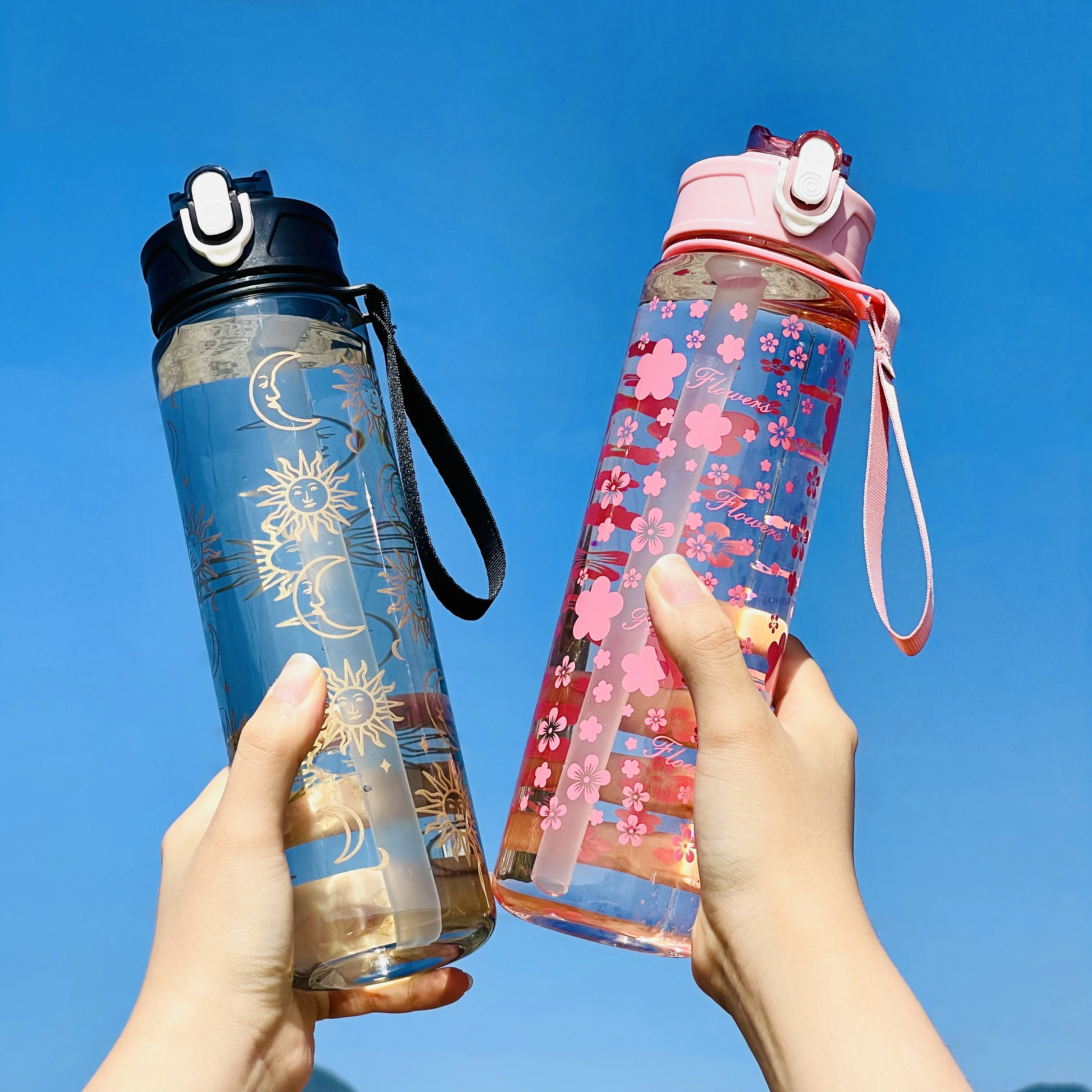 زجاجة مياه من القش سعة 800 مل، زجاجة مياه رياضية ذات سعة كبيرة، مناسبة للأنشطة الخارجية