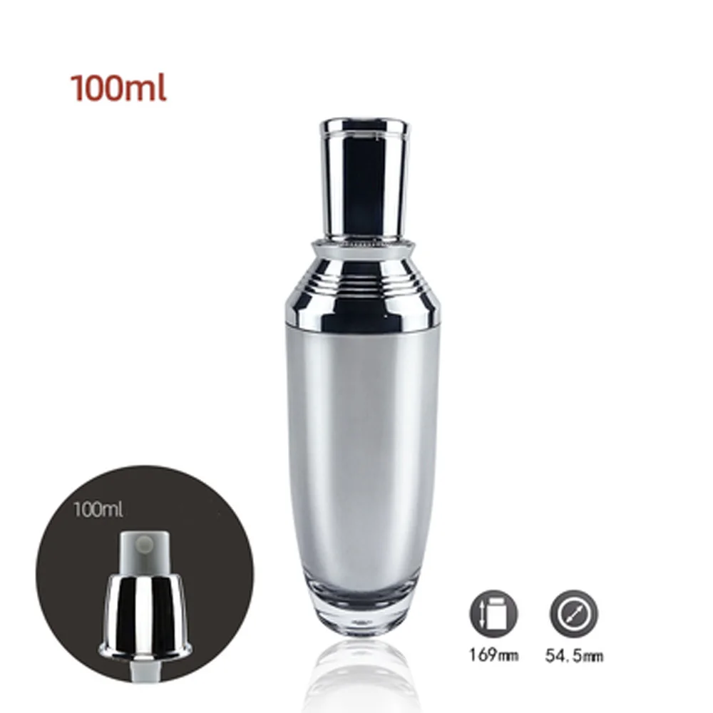 100ml&120ml capacity empty silver mirror surface color acrylic material Spray Perfume bottle with sprayer pump and cap