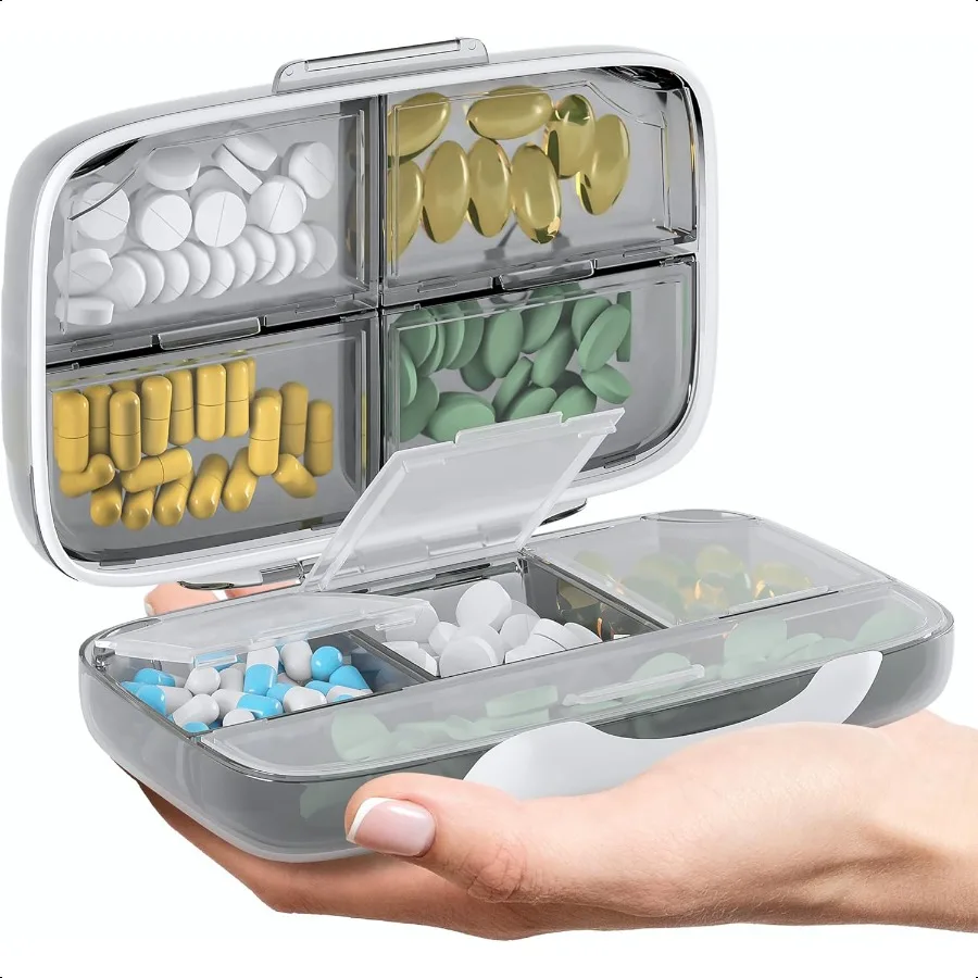 

Travel Pill Organizer Airtight Medicine Case for Traveling Portable Phary Box with Labels Vitamin Container 8 Compartment pleme