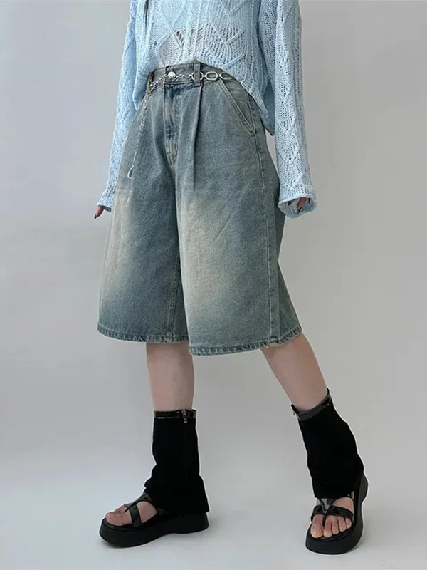 Ors in denim a gamba dritta a vita alta retrò Pantaloni da cinque quarti a gamba larga dimagranti alla moda da donna Jeans Sli versatili