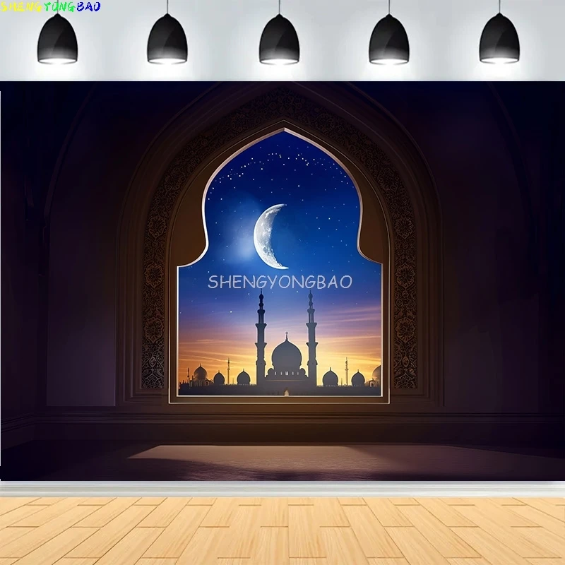 عيد الفطر التوضيح مع مسجد فانوس خلفيات للتصوير الفوتوغرافي الإسلامية الأضحى العربية قصر استوديو الصور خلفية MO-01