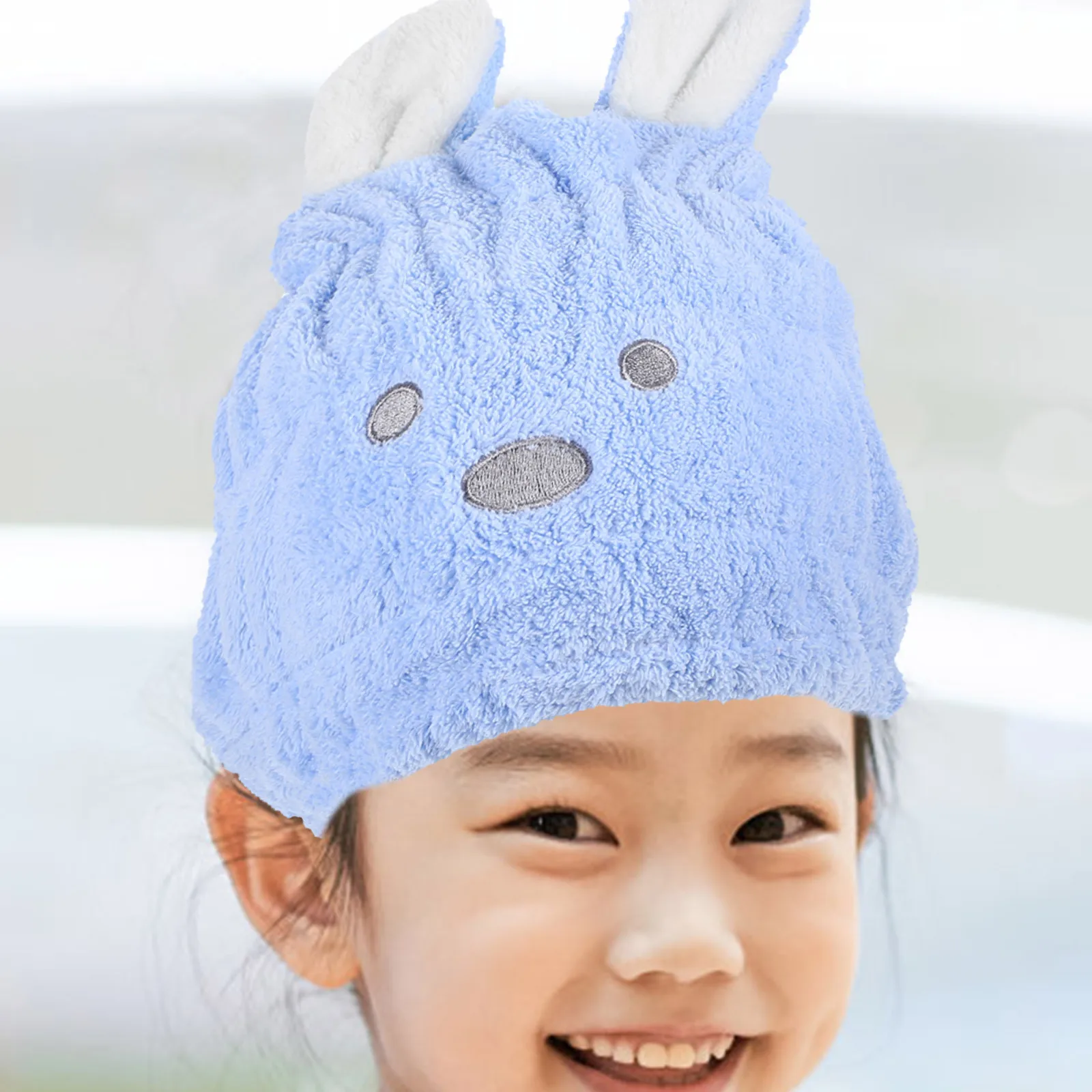 

Cartoon Rabbit Dry Hair Hat Absorbent Towel Wrap Kids Girls Shower Cap Quick Drying Bunny Ear Coral Fleece Pink