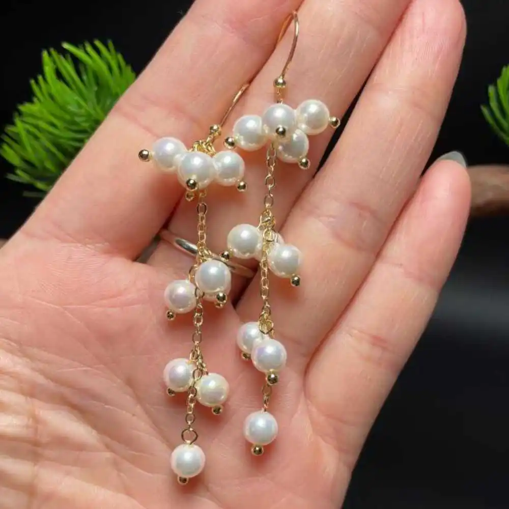 

Fashion 6MM White Shell Pearl Grapes Earrings 18K Ear stud Holiday gifts Beautiful Wedding Women Christmas Prayer