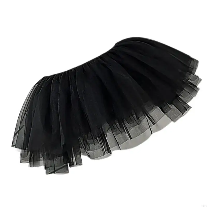 P88B สตรีกระโปรงสั้น Tulle 1950s 6 ชั้น 28 ซม.Tutus จีบกระโปรง Petticoat Crinoline Hoopless ความยาวสั้นกระโปรง