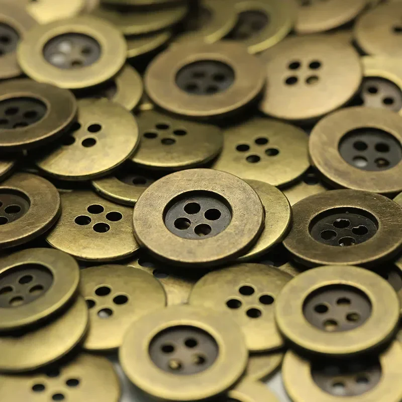 10pcs Distressed Metal Buttons 12/15/20/25mm Worn-out Old Metal Color 4-hole Buttons Clothing Sewing Accessories