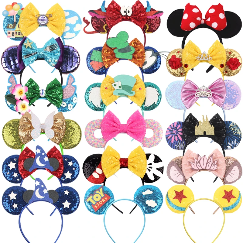 New Hot Sales Cosplay Mouse Ears Headband 5 Inches Sequins Big Bow Hair Band Kids Party DIY Headwear Hair Accessories Girls Gift