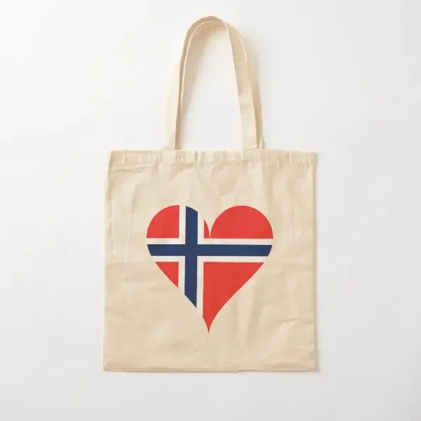 

Norway Flag Heart Cotton Canvas Bag Designer Shopper Fabric Reusable Tote Foldable Grocery Travel Women Handbag Printed