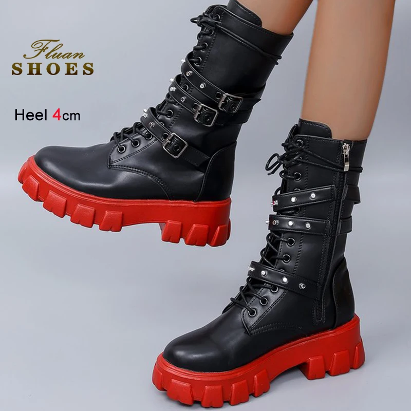 

Новинка 2023 года, осенне-зимние модные женские рыцарские ботинки до середины икры со шнуровкой по бокам, спортивная женская обувь на толстом каблуке 4 см, размер 35-43