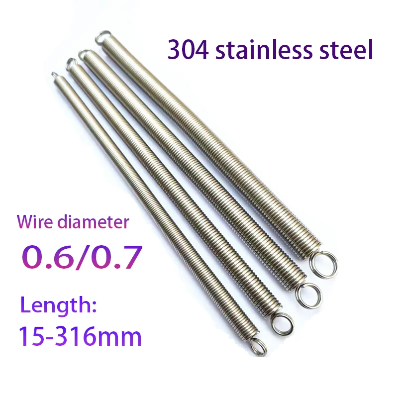 304 stainless steel pull spring double loop closed hook Stretch spring,Wire Dia0.6/0.7mm,OuterDia5/6/7/8mm,Length15-300mm.