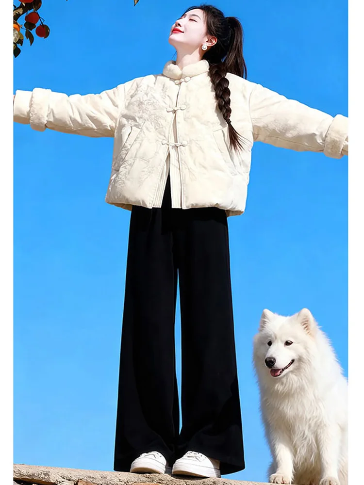 

Thiened Heavy Embroidery Artificial Mink Collar Cotton Jaet Women's Winter Warm Cotton Coat New Chinese Sle National Trend