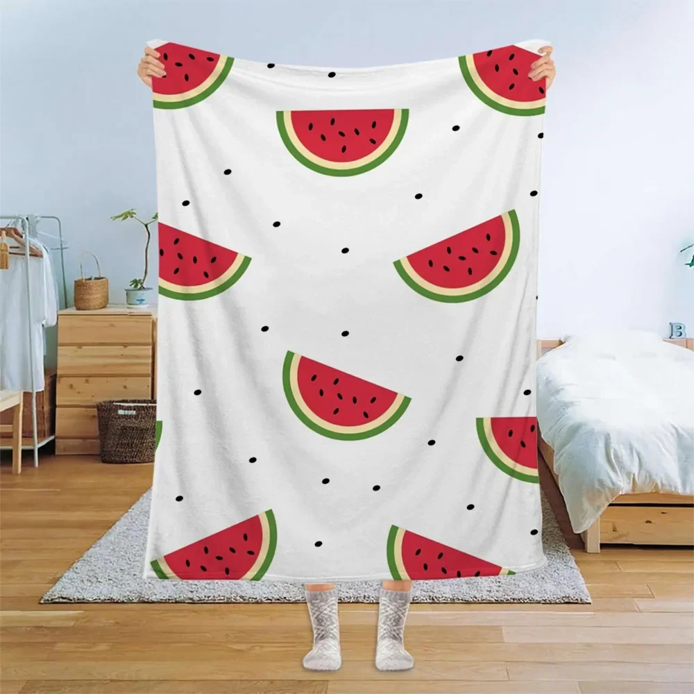 Watermelon Strawberry Fruit Flannel Throw Blanket Summer Soft Warm Sofa Bed Decor King Teen Camping Picnic Gift Blanket