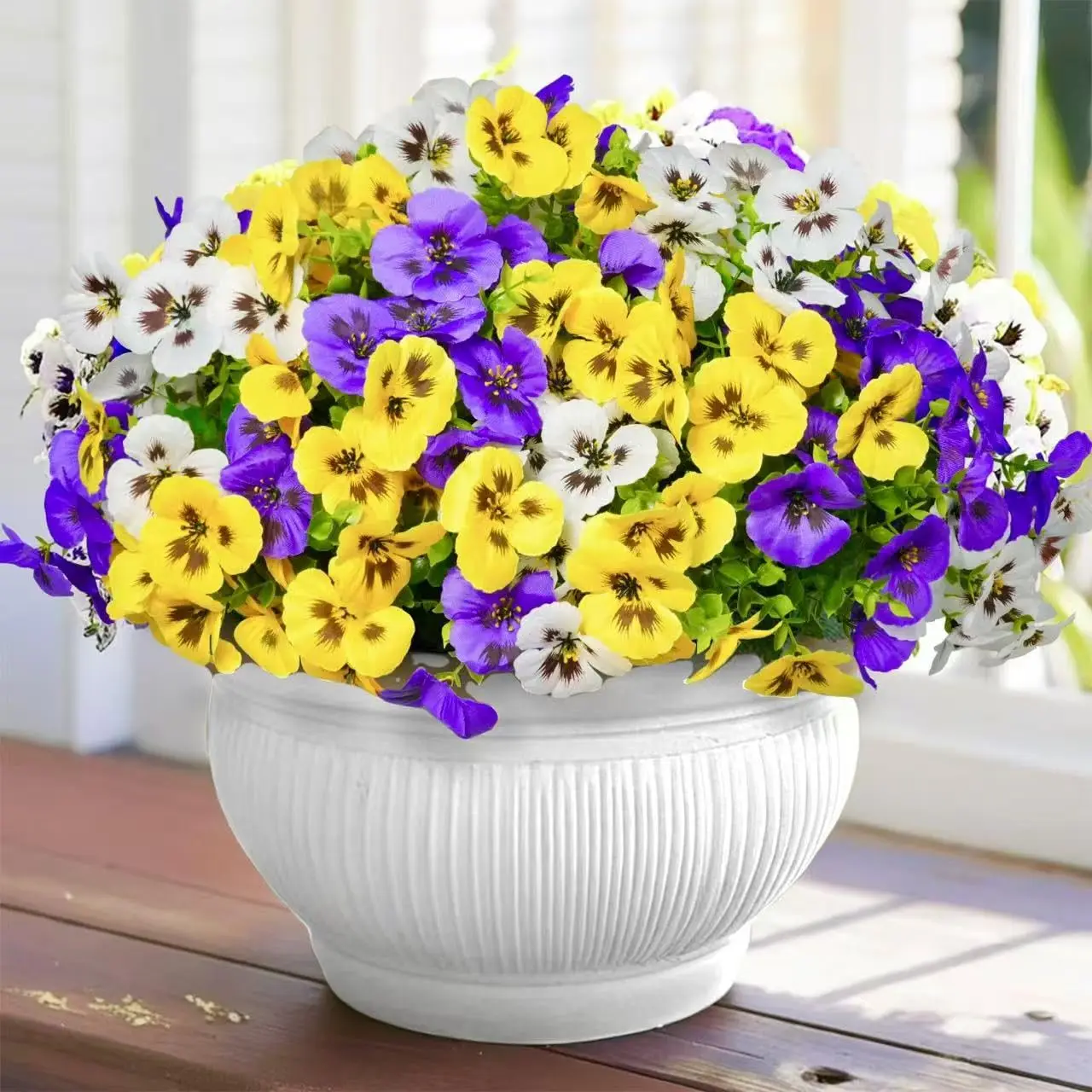 Flores artificiais falso amor-perfeito flores resistente a uv plástico falso pansies para porta da frente jardim varanda janela caixa pátio decoração de casa
