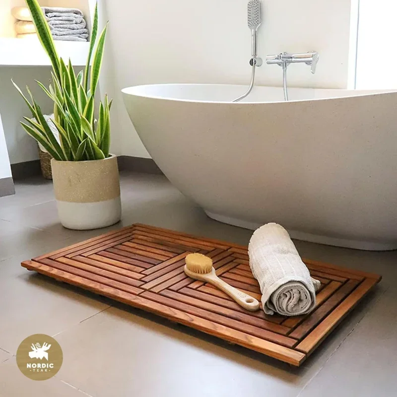 Premium Teak Shower and Bath Indoor and Use - Non-Slip Wooden Platform Spa, Sauna, Pool, Hot Tub - Flooring