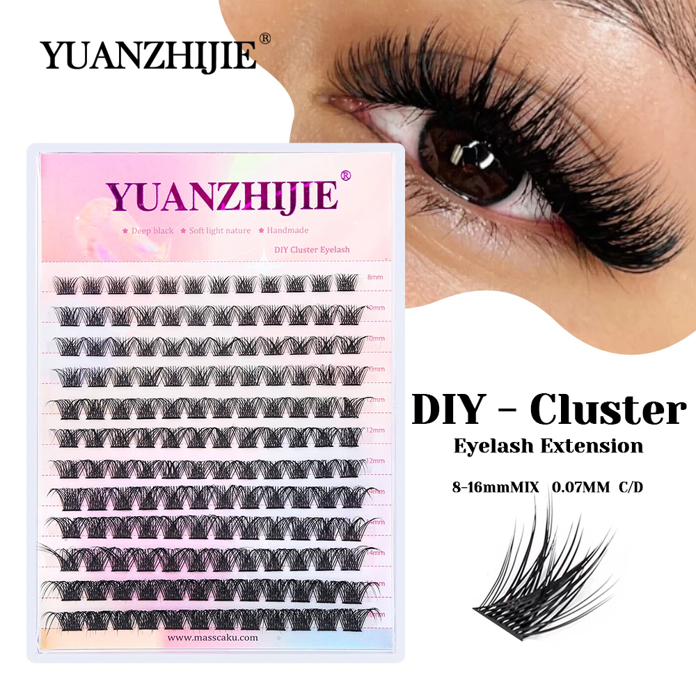 

Hot Selling YUANZHIJIE Soft Natural Looks DIY Clusters Eyelash 3D Effect Premium Velvet Fiber Russian Volume Lashes for Personal