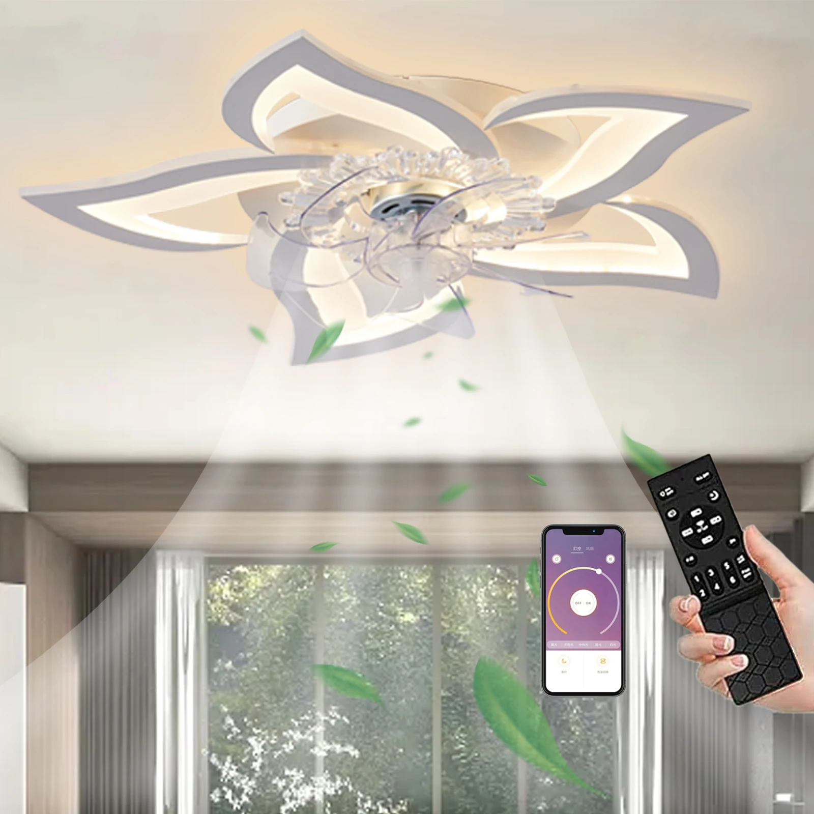 LED stille plafondventilator met verlichting 50W plafondventilator met licht dimbare lamp met ventilator woonkamer keuken 64cm
