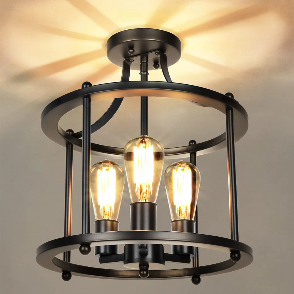 

Modern Led Ceiling Lights Vintage Industrial Ceiling lamp Shade Retro Loft Plafonniers for Living Room Kitchen Cage Home E26