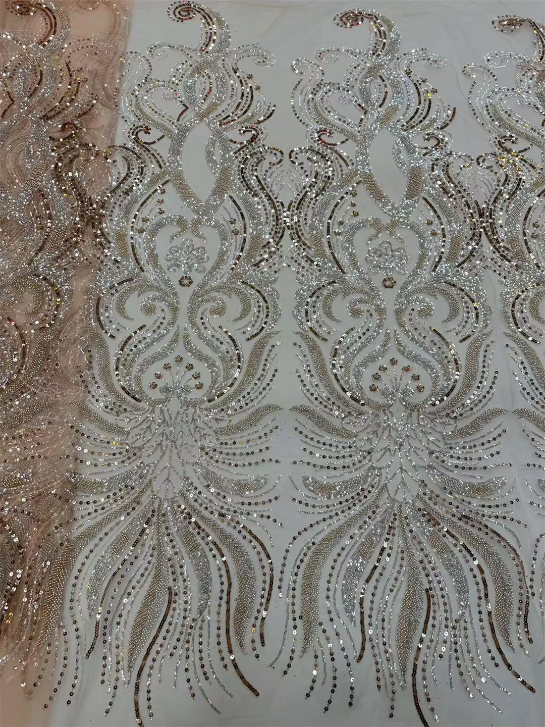 Tessuto di pizzo francese con paillettes a fiori botanici, tessuto a rete in tulle artigianale pesante per abiti da trascinamento, 5 metri, multicolore