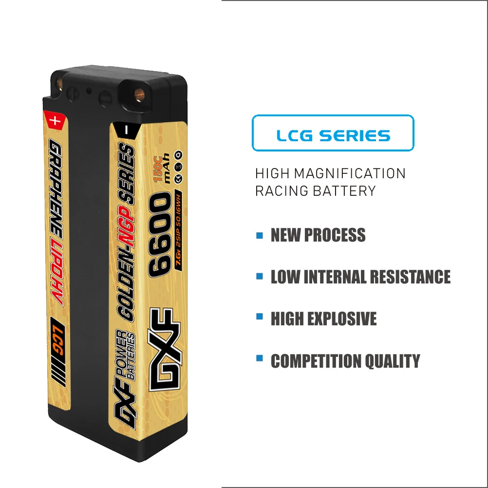 DXF Lipo 2S Battery 6600mAh 7.6V 150C HV with 5mm Bullet T Plug Hardcase for 1/10 Trucks Buggy Car Boats RC Model Parts