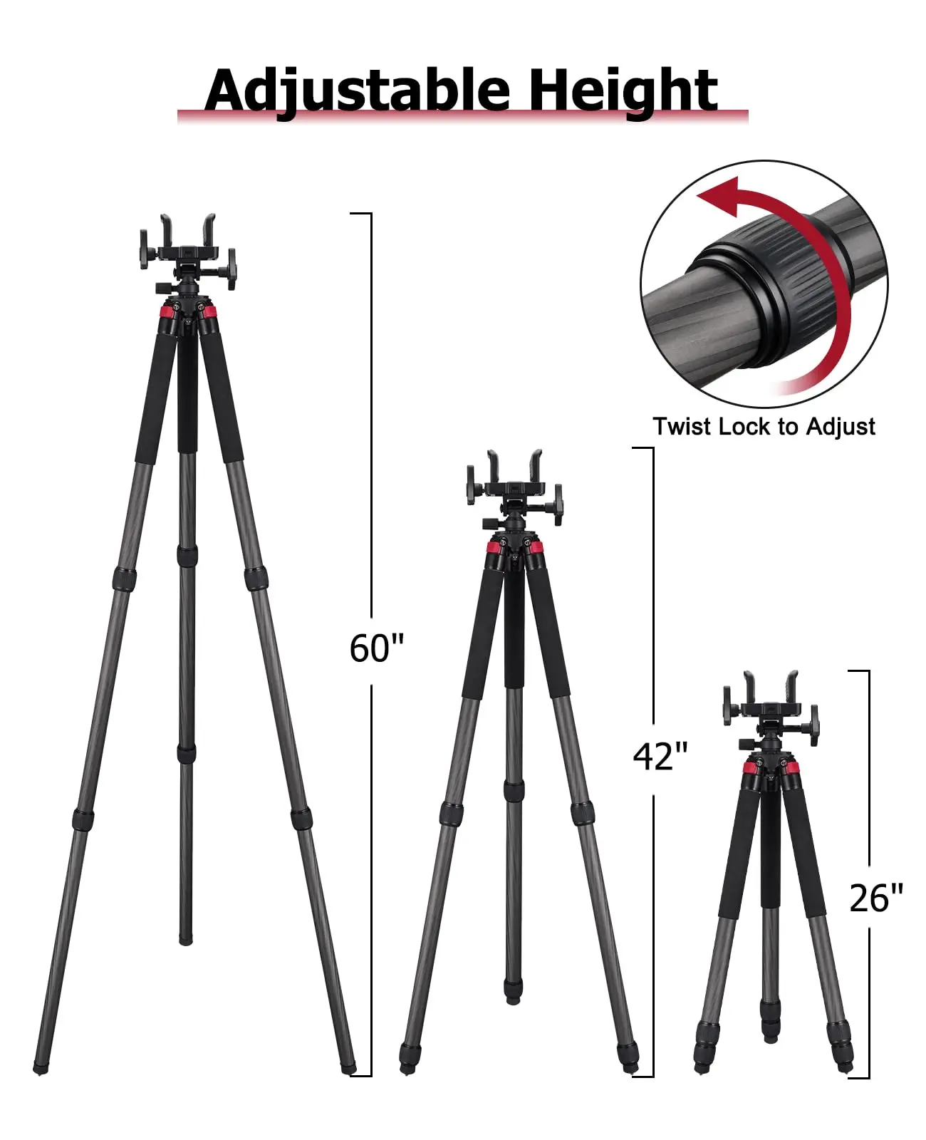 مسند ثلاثي القوائم من ألياف الكربون خفيف الوزن وأرجل قابلة للتعديل مع 360 درجة ° حامل رأس بمشبك قابل للتعديل للصيد في الهواء الطلق #3
