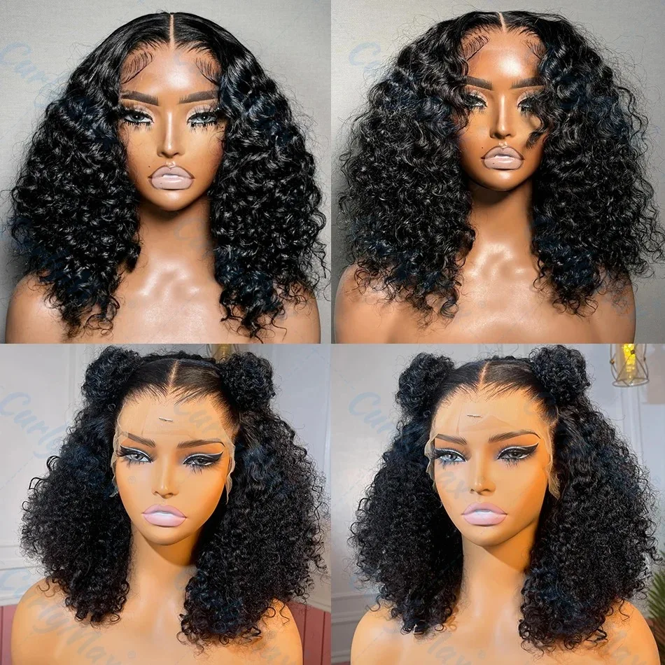 250 Density 13x6 HD Transparent Curly Deep Wave Lace Frontal Human Hair Wig 13x4 Bob Lace Front Wig PrePlucked For Black Women