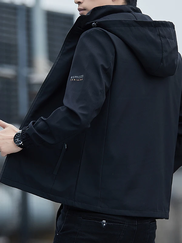 

Современная мужская куртка-жакет для весны и осени, рабочая одежда, повседневная, с капюшоном, водонепроницаемая, из полиэфирного волокна, приталенного кроя, на молнии