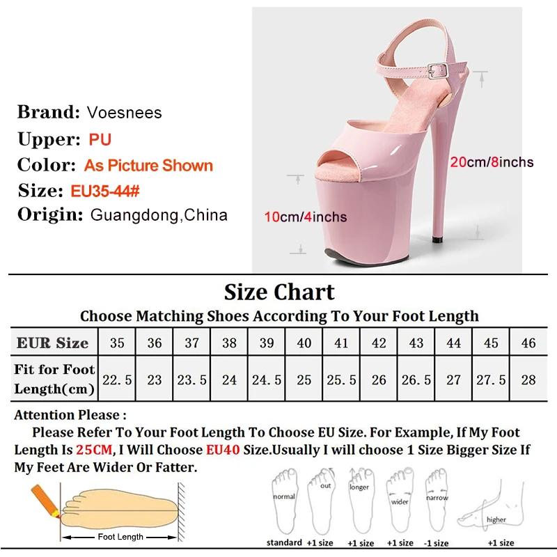 Pink 20cm 8inches Pole Dance Shoes Platform Patent PU Upper Women Sandals High Heels Ankle Buckle T-show Model Shoes Large Size