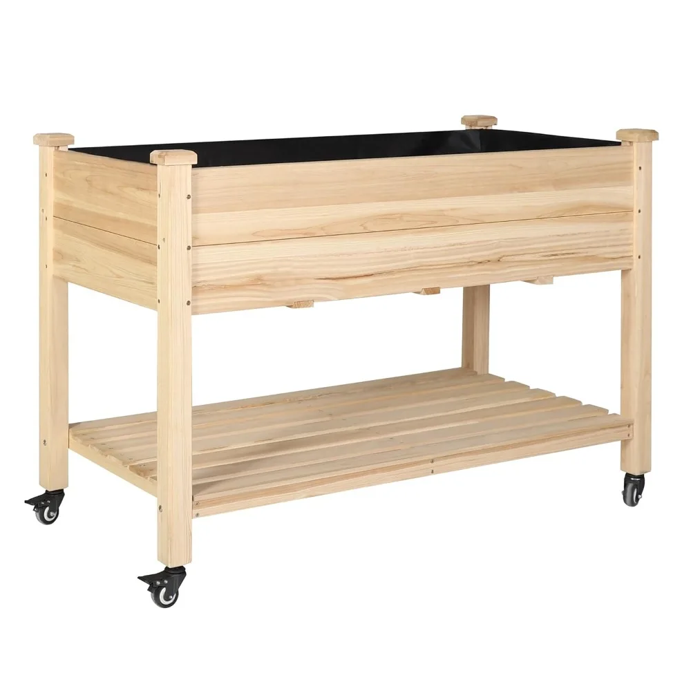 

48" W x 24" D x 33" H Planter Boxes Outdoor, Cedar Garden Bed with Detachable Black Liner, Drainage Holes, Storage, Customized