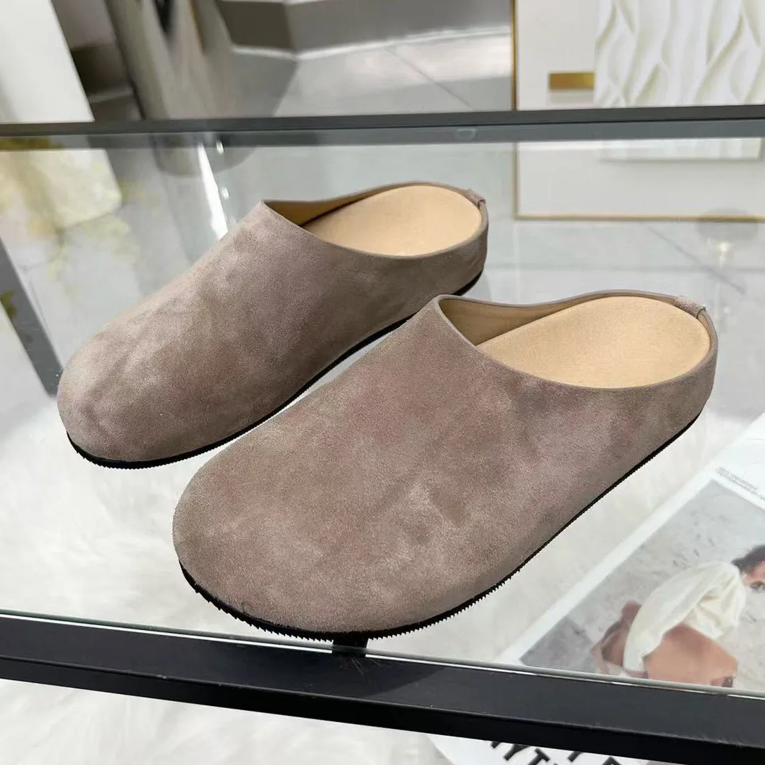 レザーカジュアルボケン牛革スエードソフトボトム快適つま先スリッパ2025夏新作サンダル