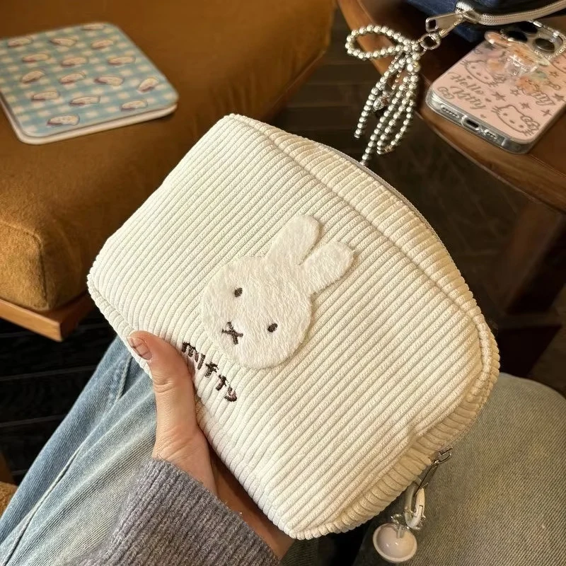 Miffy Kawaii Corduroy Cosmetic Bag Large-capacity Storage Bags Portable Storage Handbag Pen Bag Coin Purse Gift toys for Girl