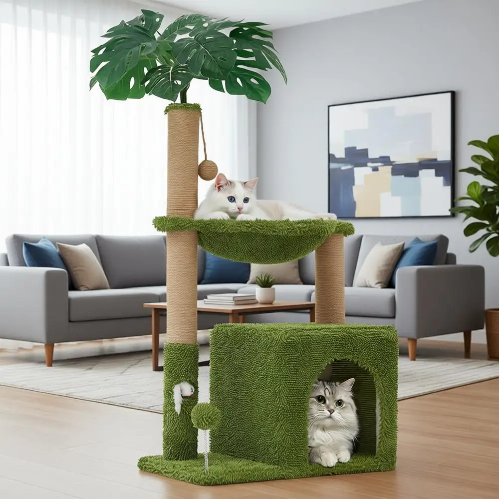 

Многофункциональная кошачья стойка-башня 37 для домашних кошек – уютная лежанка с прочным стволом для когтеточков, уютным гамаком, забавным отверстием для мыши и...