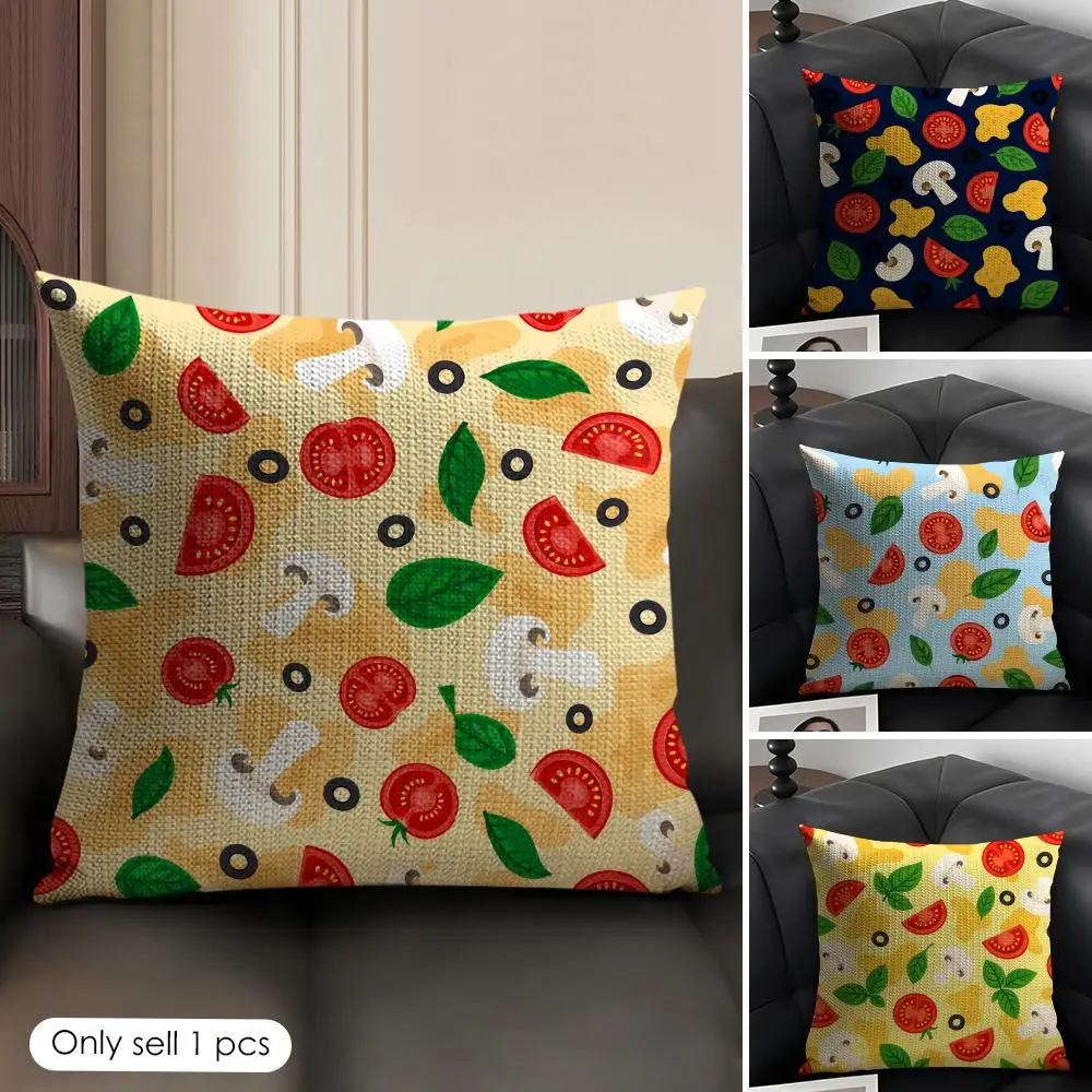 Tomato Mushroom Pizza Cushion Cover Linen Organic Fabric Double-Sided Printing Sofa Breathable Home Decor Gift Pillow Case
