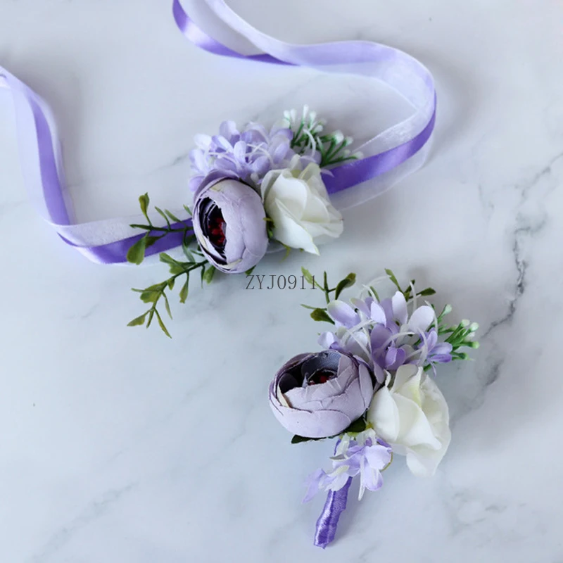 * 1 قطعة زهور الزفاف اليدوية العريس العروة أو العروس وصيفه الشرف اليد المعصم زهرة الحرير الأوروبي زهرة اصطناعية Corsag