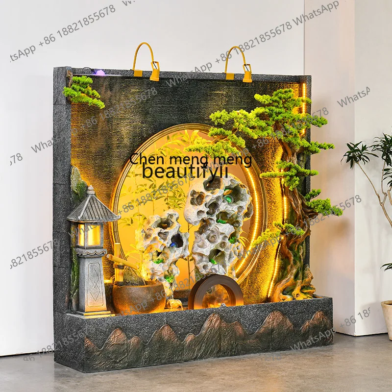 

New Chinese Style Pine Landscape Water Curtain Wall Ornament Lighting Creates an Elegant Zen Atmosphere