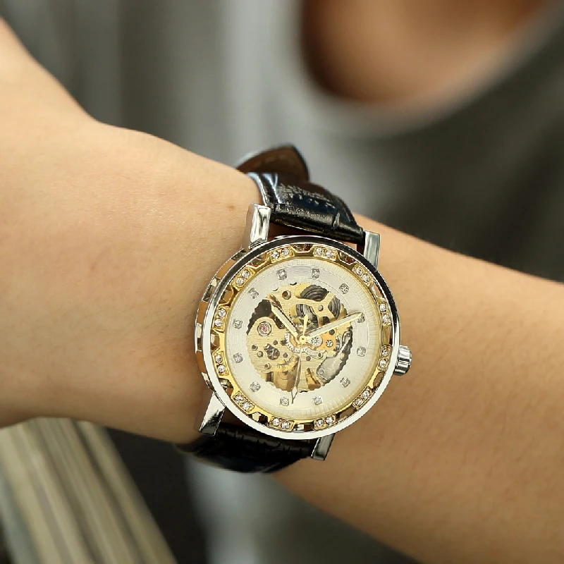 FORSINING Skeleton Mens Watches Automatic Mechanical Top Brand Luxury Diamond Bezel Luminous Hands Classic Male Dress Wristwatch