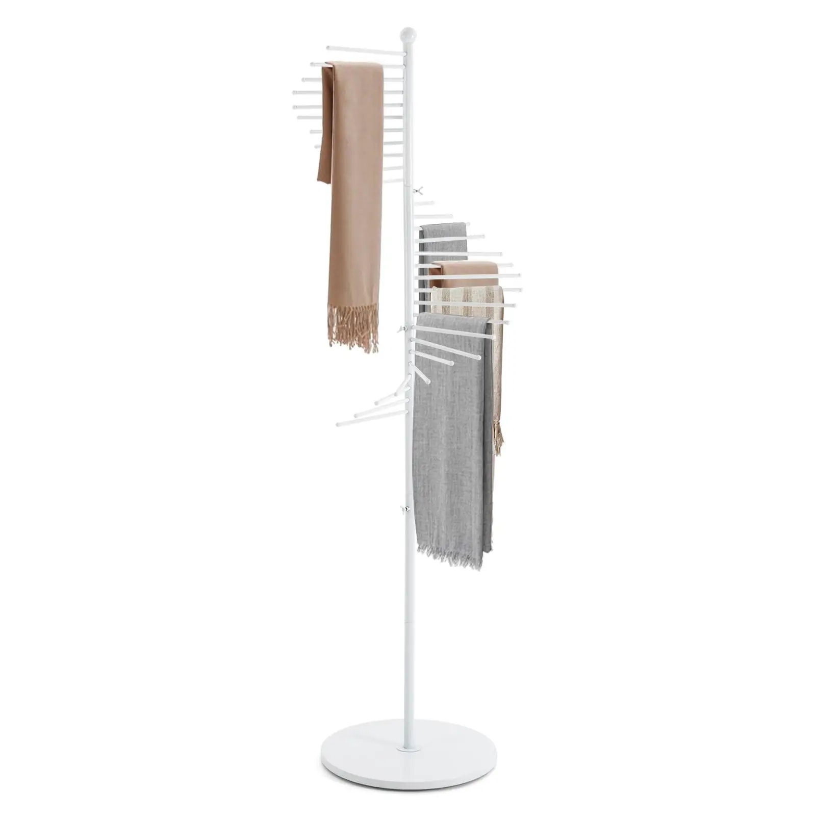 

Dyrabrest 67" Freestanding Scarf Organizer, Metal Spiral Scarf Holder with 30 Rods, Commercial Hijab Organizer Belt Pants Hanger