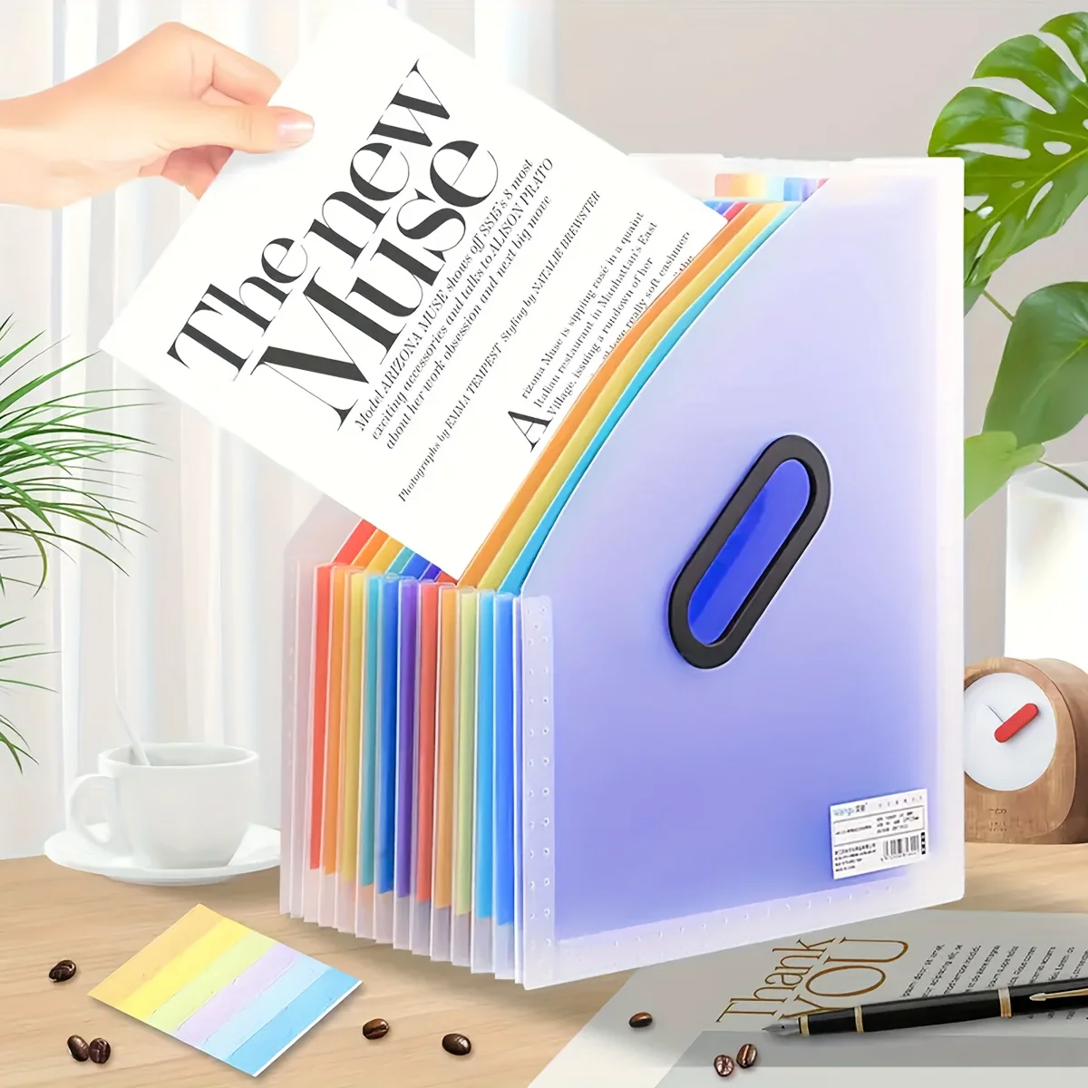 1 PC Rainbow นักเรียนกระเป๋า,13 ชั้น A4 ขนาดใหญ่ความจุโปร่งใสขยายแฟ้มโฟลเดอร์, สามารถเก็บกระดาษ 2000 แผ่น,S