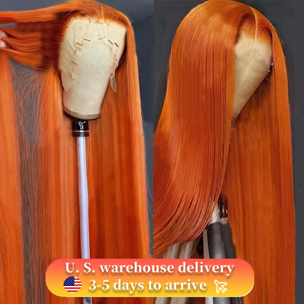 

300% 40 30Inch Ginger Orange Straight Human Hair Wig 13x6 HD Lace Frontal Colored Front Wig Human Hair Wigs Preplucked For Women