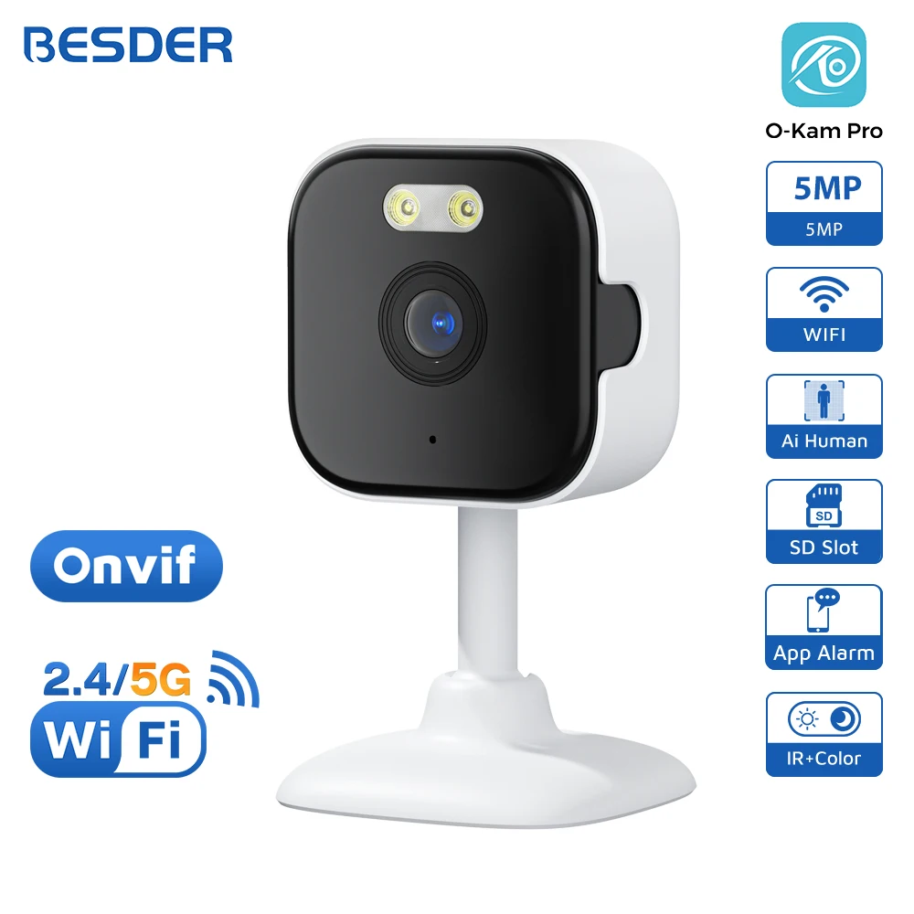 BESDER 5MP Mini Cube Camera Wifi Indoor Two Way Audio Human Detection Home 3MP CCTV Security IP Camera 2MP 5X Zoom O-Kam Pro APP