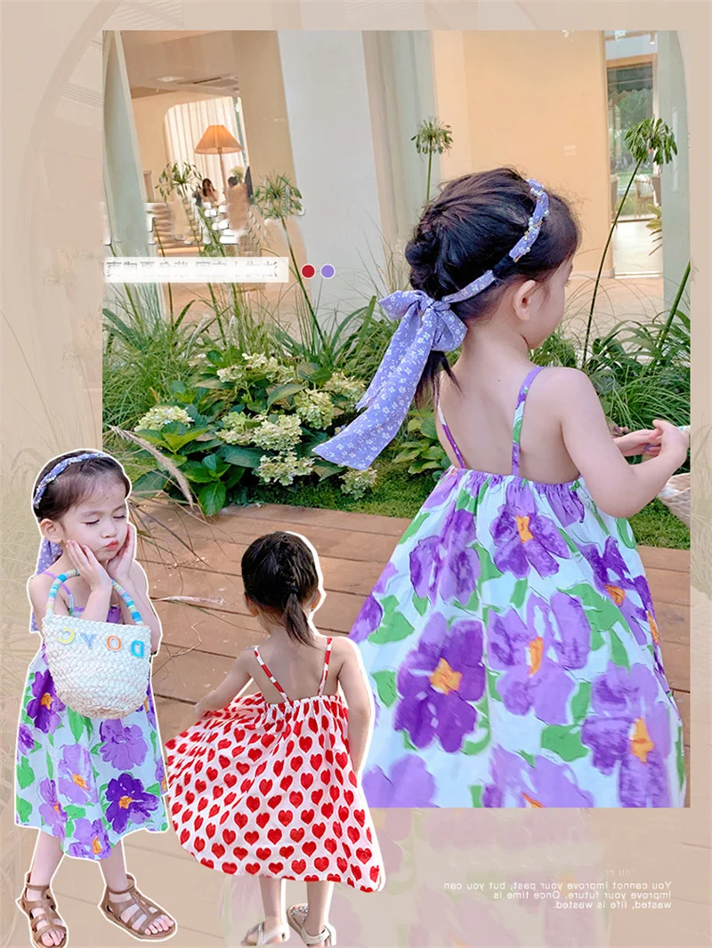 Infant Print Floral Dresses Children Summer Cute Vestidos Baby Girls Sling Dress Kids Elegant Party Gown Casual Clothing