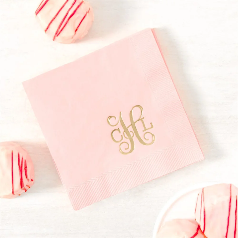 

50pcs Vine Monogram Napkins - Personalized Monogram - Cocktail Foil Stamped Napkin, Party Decoration, Bridal Shower, Paper Napki