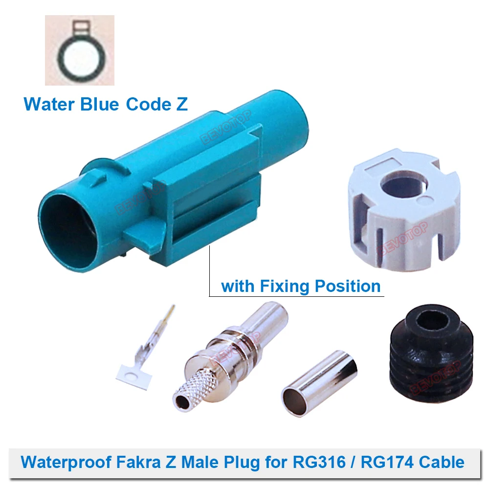 10PCS/LOT Waterproof Fakra A/B/C/D/F/G/H/I/K/Z Male Plug Connector for RG316 RG174 LMR100 RF Coaxial Cable BEVOTOP Auto Cable