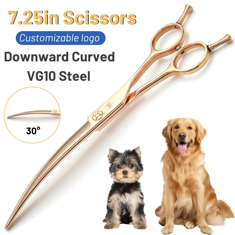 

30° Curved Scissors for Dog Grooming 7.25inch VG10 Steel Professional Dog Cutting Shears Cats Rabbits Scissors for Pet Groomer