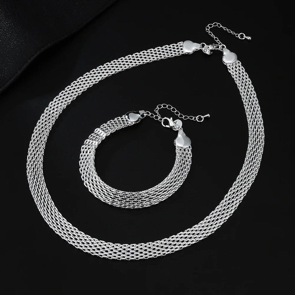 Original designer 925 sterling silver fine Net chain Bracelets necklaces for women fashion party wedding engagement jewelry sets