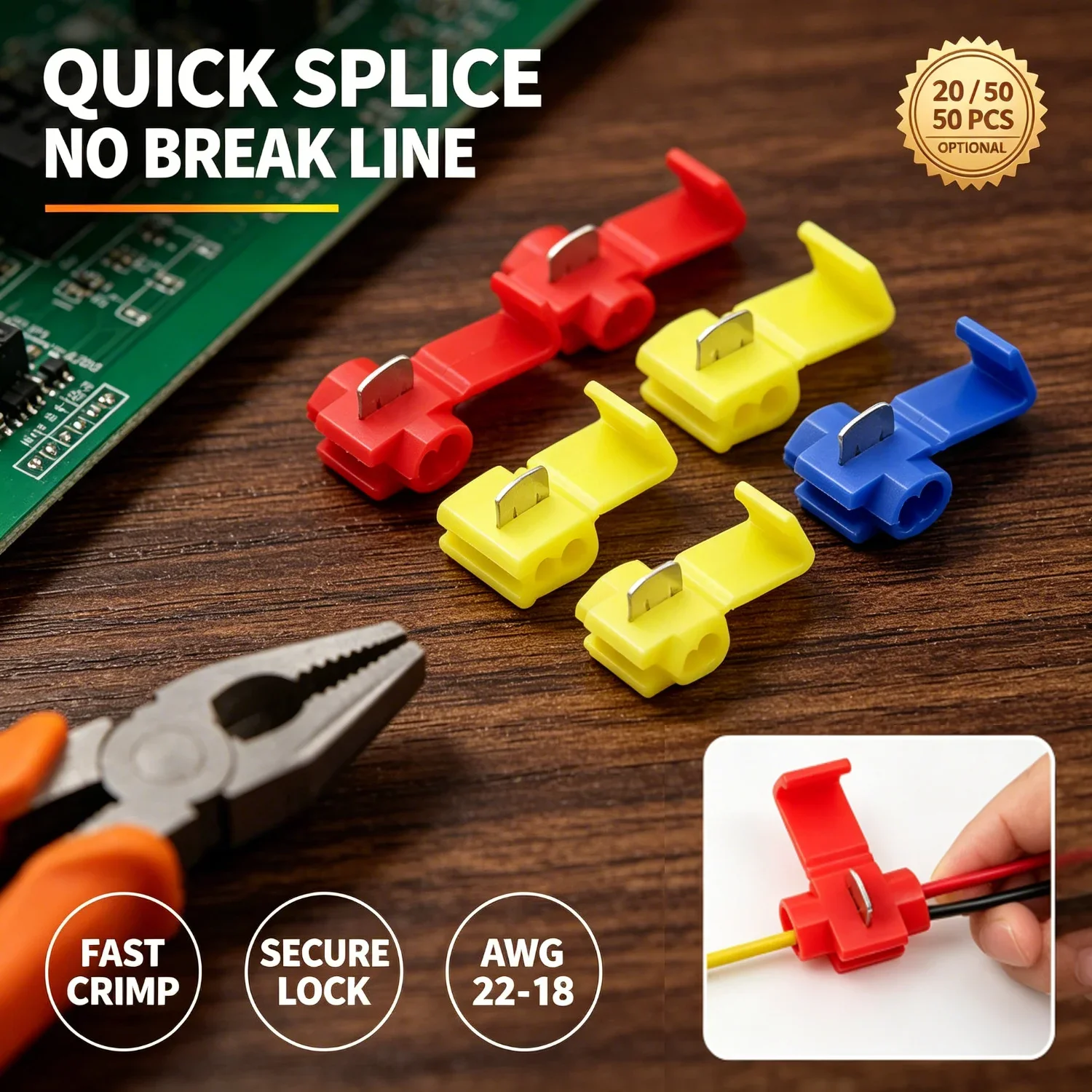 20/50Pcs Scotch Lock Wire Connector Quick Splice Crimp Terminal No Break Line AWG22-18 for Car Audio LED Strip Electrical Wiring