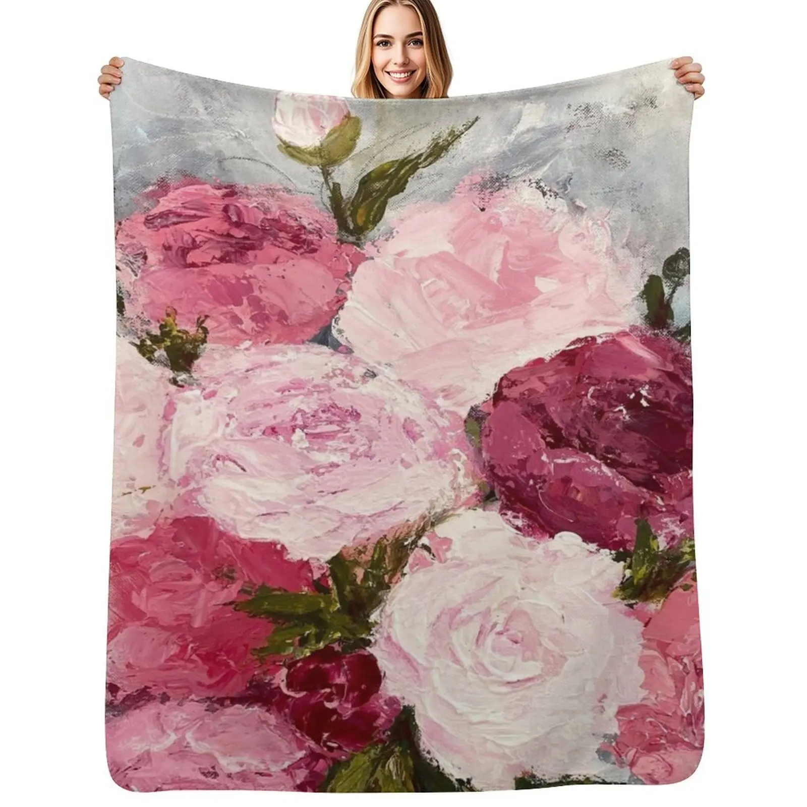 Peonies Throw Blanket Warm Plush Fuzzy Blanket for Living Room