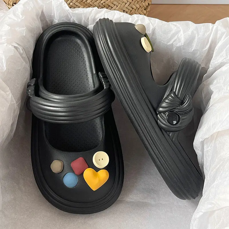 Fashion Women Slippers Summer Thick Hole Shoes Suitable Outdoor Beach Shoes EVA Sandals Home Bathroom Slippers Summer Slippers