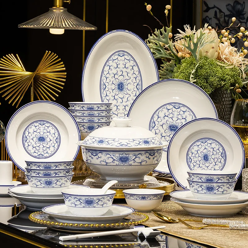 Underglaze color dishes set household Jingdezhen ceramic high-end